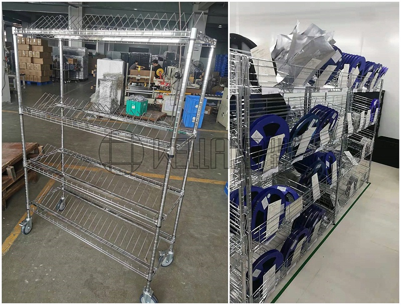 加固型峰網(wǎng)手推車 定制款式料盤周轉推車 電子工廠專用